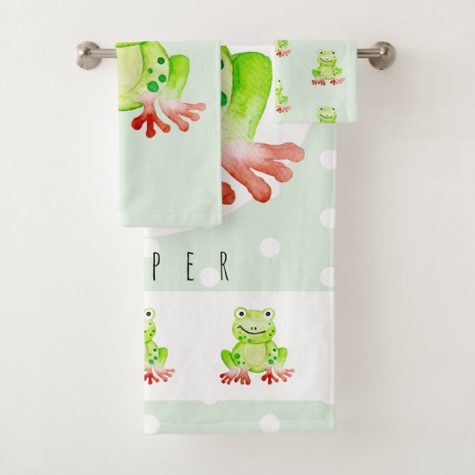 かわいユニセックスい水彩ジャングルカエルベビー/子ども用 バスタオルセット (インサイチュ)