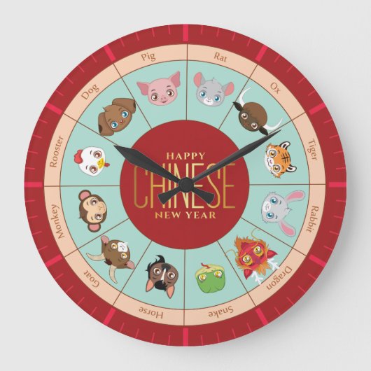 かわい中国のいキャラクターの〔占星術の〕十二宮図 ラージ壁時計 (正面)
