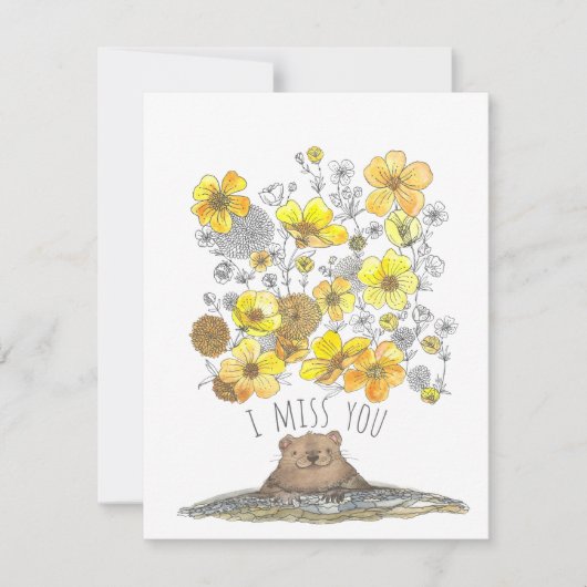 かわい恋しく思い地豚と花の水彩 カード (正面)