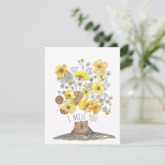 かわい恋しく思い地豚と花の水彩 カード (スタンド正面)