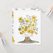 かわい恋しく思い地豚と花の水彩 カード (正面/裏面インサイチュ)