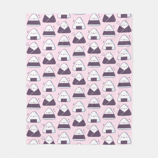 かわい日本のいおにぎりのおにぎり柄 フリースブランケット (正面)