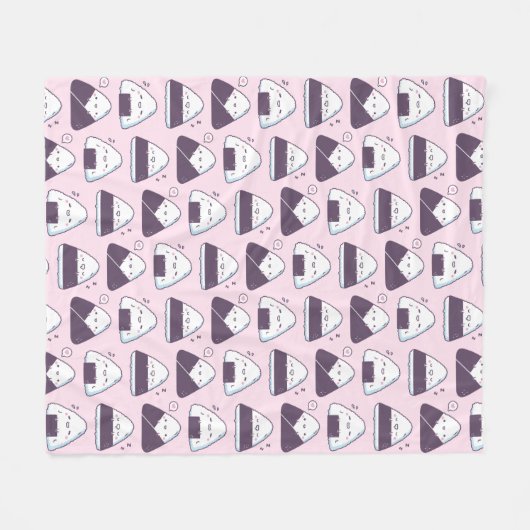 かわい日本のいおにぎりのおにぎり柄 フリースブランケット (正面(横))