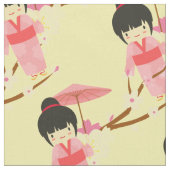 かわい日本のいピンクさくらんぼ花芸者 ファブリック (クローズアップ)
