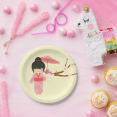 かわい日本のいピンクさくらんぼ花芸者 ペーパープレート (パーティー)