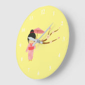 かわい日本のいピンクさくらんぼ花芸者 ラージ壁時計 (傾斜)