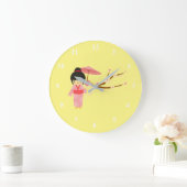 かわい日本のいピンクさくらんぼ花芸者 ラージ壁時計 (ホーム)