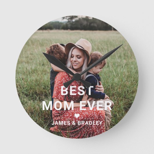 かわい最高のいお母さん、ハートの母の日の写真 ラウンド壁時計 (正面)