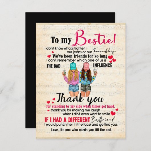 かわい最高のい友達の贈おもしろいり物、友情の日の贈り物 招待状 (正面/裏面)