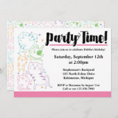 かわい熱狂するい猫誕生日パーティーカスタム招待状 招待状 (正面/裏面)