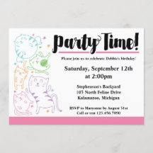 かわい熱狂するい猫誕生日パーティーカスタム招待状