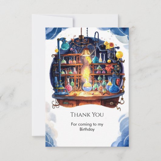 かんたんな科学の実験で楽しい科学者誕生日パーティー サンキューカード (正面)