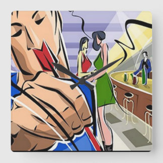 がぶら下がったバーの時計で スクエア壁時計