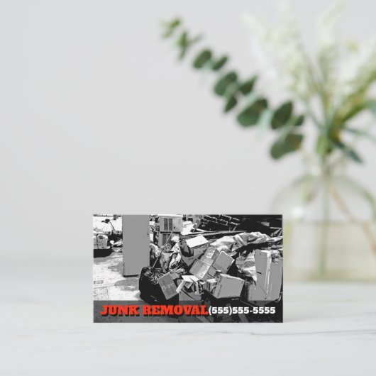 がらくたの取り外しの廃物の強く引くトラックビジネス広告宣伝 名刺 (スタンド正面)