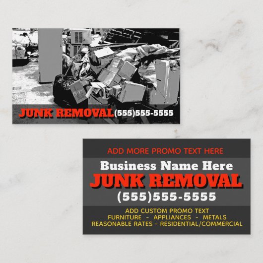 がらくたの取り外しの廃物の強く引くトラックビジネス広告宣伝 名刺 (正面/裏面)