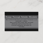 がらくたの取り外し。Hauling.Garbage.Promotional 名刺 (裏面)