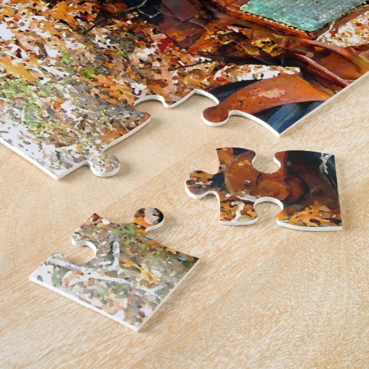 がらくた部品置き場の古く素朴な農場トラクター ジグソーパズル (側面)