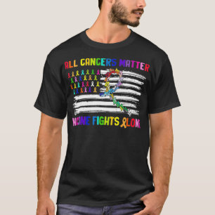 がんと闘う者は誰もいない米国国旗 Tシャツ