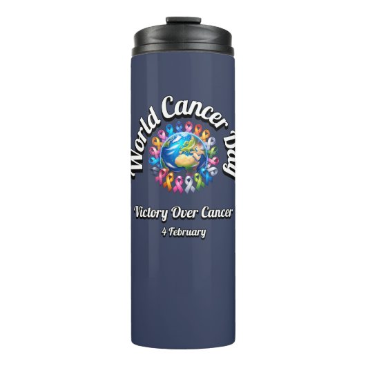 がんに対する勝利。世界癌の日。 タンブラー (正面)