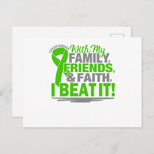 がんを克服した信仰友達家族グリーン&グレー インビテーションポストカード (正面/裏面)
