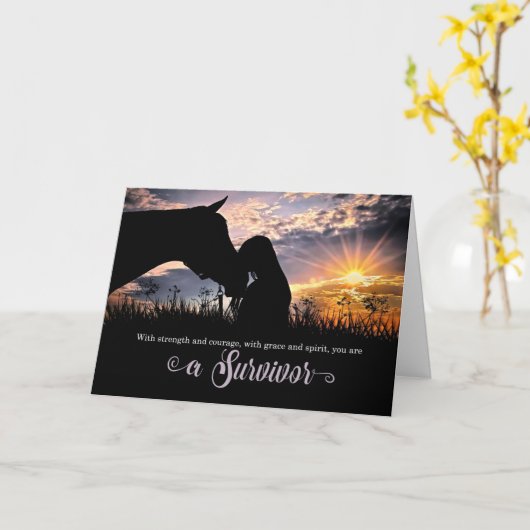 がんを克服した女性のカーボーイと馬 カード (黄色い花)