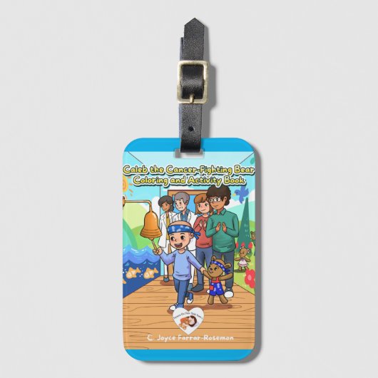 がんを克服した荷物タグライトブルー縁ど ラゲッジタグ (正面縦)