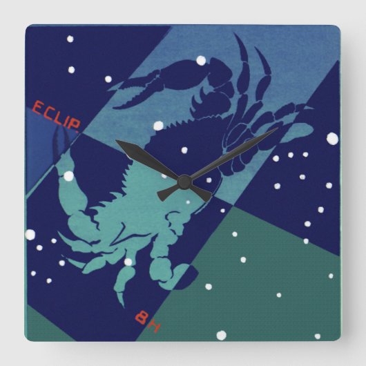 がんカニ星座ヴィンテージ〔占星術の〕十二宮図星占い スクエア壁時計 (正面)