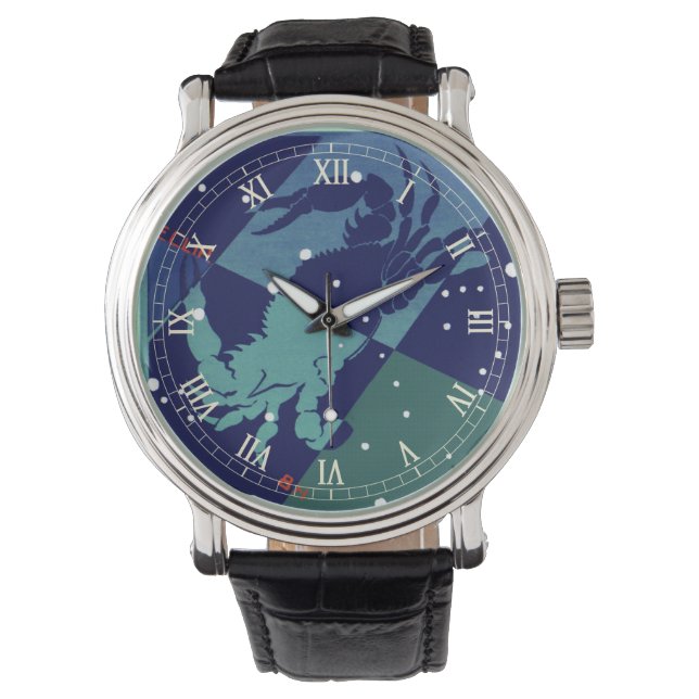 がんカニ星座ヴィンテージ〔占星術の〕十二宮図星占い 腕時計 (正面)