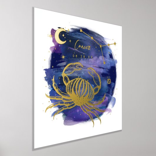 がんカニ〔占星術の〕十二宮図カスタム誕生日 箔ポスター (レイダウン)