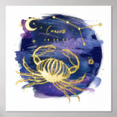 がんカニ〔占星術の〕十二宮図カスタム誕生日 箔ポスター (正面)