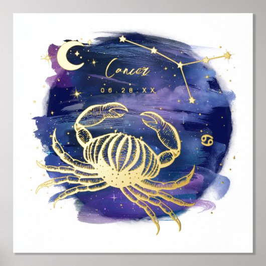 がんカニ〔占星術の〕十二宮図カスタム誕生日 箔ポスター (正面)