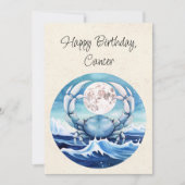 がんカニ〔占星術の〕十二宮図水彩誕生日フラットカード (正面)