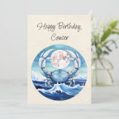 がんカニ〔占星術の〕十二宮図水彩誕生日フラットカード (スタンド正面)