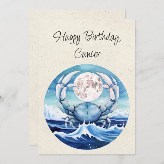 がんカニ〔占星術の〕十二宮図水彩誕生日フラットカード (正面/裏面)