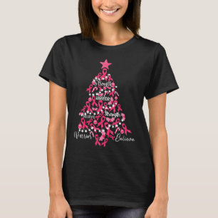 がんクリスマスツリーピンクリボンファイト認識度 Tシャツ