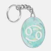 がんパーソナライズされた水色〔占星術の〕十二宮図標識 キーホルダー (正面左)