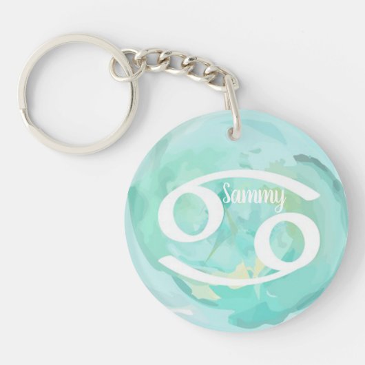 がんパーソナライズされた水色〔占星術の〕十二宮図標識 キーホルダー (正面)