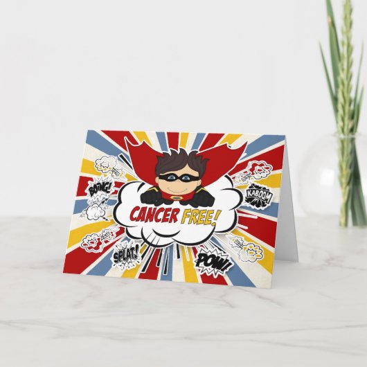 がんフリーおめでとう少年赤スーパーヒーロー カード (正面)