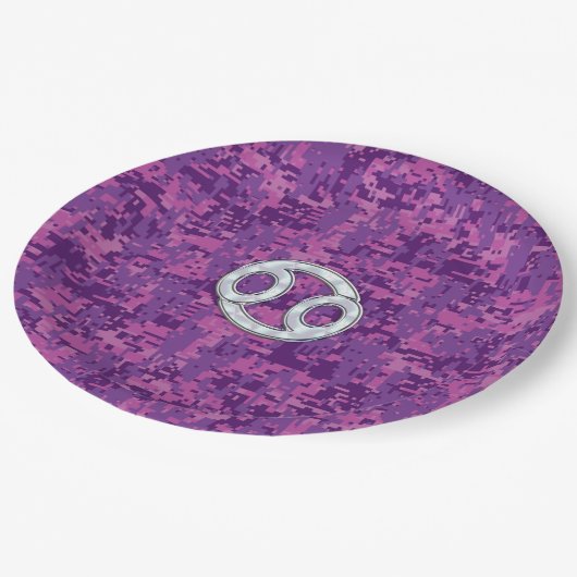 がんモダン〔占星術の〕十二宮図徴候ピンクデジタルカモフラージュ ペーパープレート (アングル)