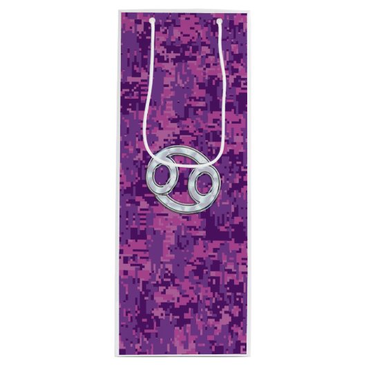 がんモダン〔占星術の〕十二宮図徴候ピンクデジタルカモフラージュ ワインギフトバッグ (正面)