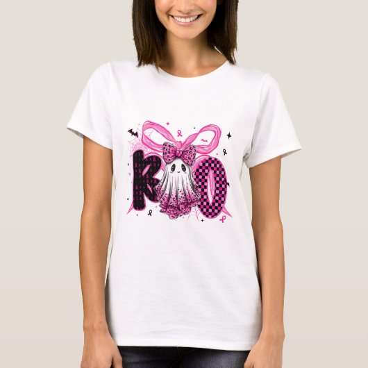 がん啓発 ピンクのハロウィンゴースト Tシャツ (正面)