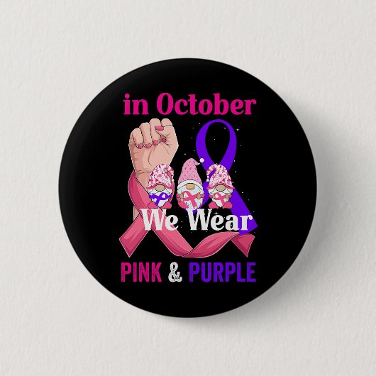 がん家庭内暴力認識度ピンクパープルリブ 缶バッジ (正面)