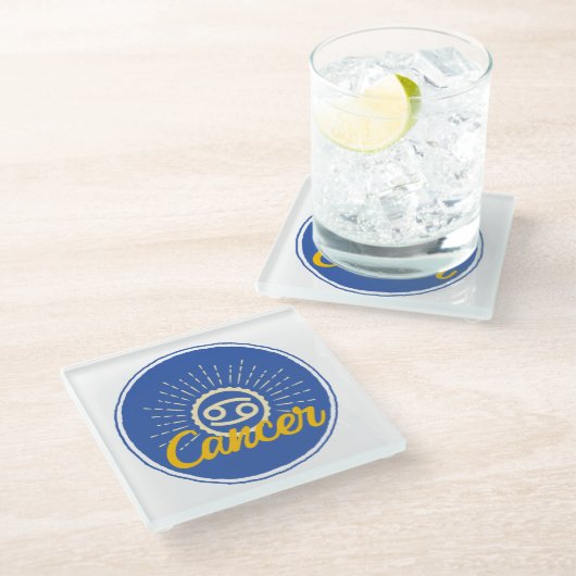 がん星占い標識バッジ ガラスコースター (アングル)