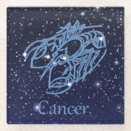 がん星座と〔占星術の〕十二宮図徴候（星付き） ガラスコースター