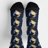 がん星座〔占星術の〕十二宮図水色スター銀河系 ソックス (上部)