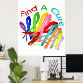 がん治療のリボンカラフルを見つける ポスター (ホームオフィス)