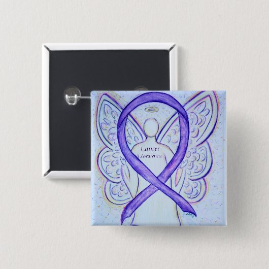 がん認識度バイオレットリボンエンジェルカスタムピン 缶バッジ (正面&裏面)
