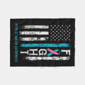 がん認識度ブルーピンクティール(緑がかった色)リボン戦闘旗 フリースブランケット (正面(横))