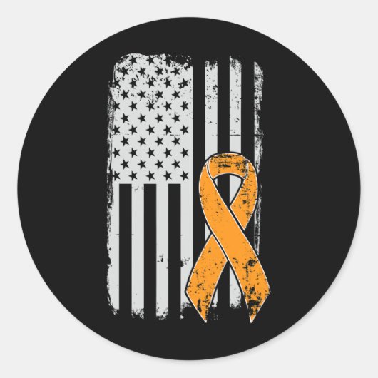 がん認識度-ヴィンテージ米国国旗 ラウンドシール (正面)