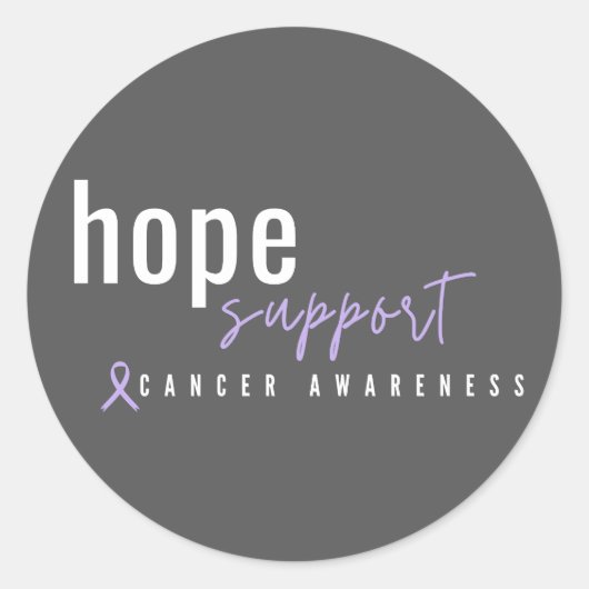 がん認識度。希望サポート。ステッカーラベル ラウンドシール (正面)